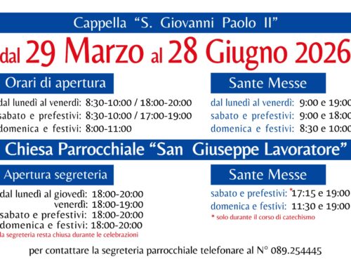 Orari 29 Marzo – 28 Giugno 2026
